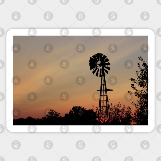Windmill silhouette with a colorful Sunset Smokey sky Sticker by ROBERTDBROZEK